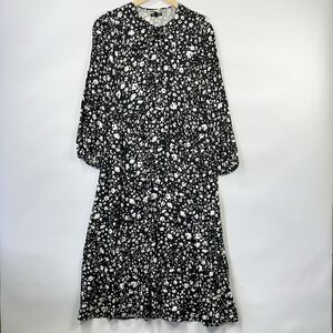 Who What Wear Black Floral Cottagecore Midi Dress Women’s M Pockets Button Front